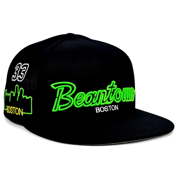 Boston Neon City Lights Rings & Crwns Black Snapback Adjustable Hat - Picture 3 of 4